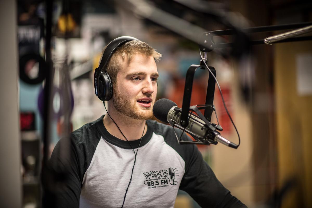 Student in the WSKB Radio Station.