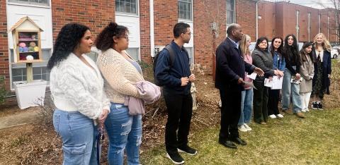 Students, faculty, staff, and volunteers on campus for the Innovation Garden Party.