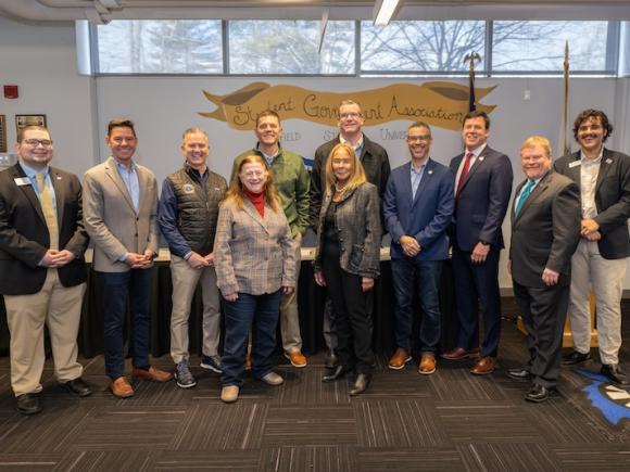 The Westfield State University Student Government Association hosts members of the Massachusets Legislature to make a presntation and give a tour to illustrate how badly state funds are needed to update aging infrastructure on campus.