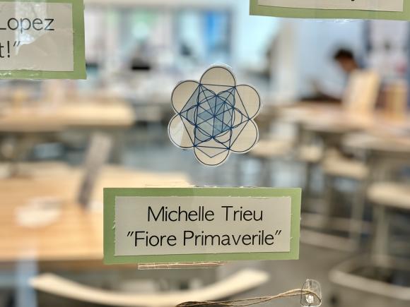 Geometrical pattern on a window created in a math explorations class.