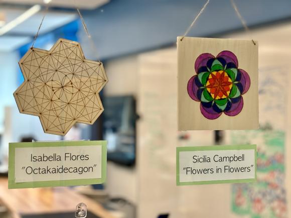 Geometrical patterns including a flower created in a math explorations class.