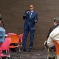 University Trustee George Gilmer '92 speaking to the Finance and Accounting Club to discuss and encourage insightful industry information regarding the finance and accounting fields.